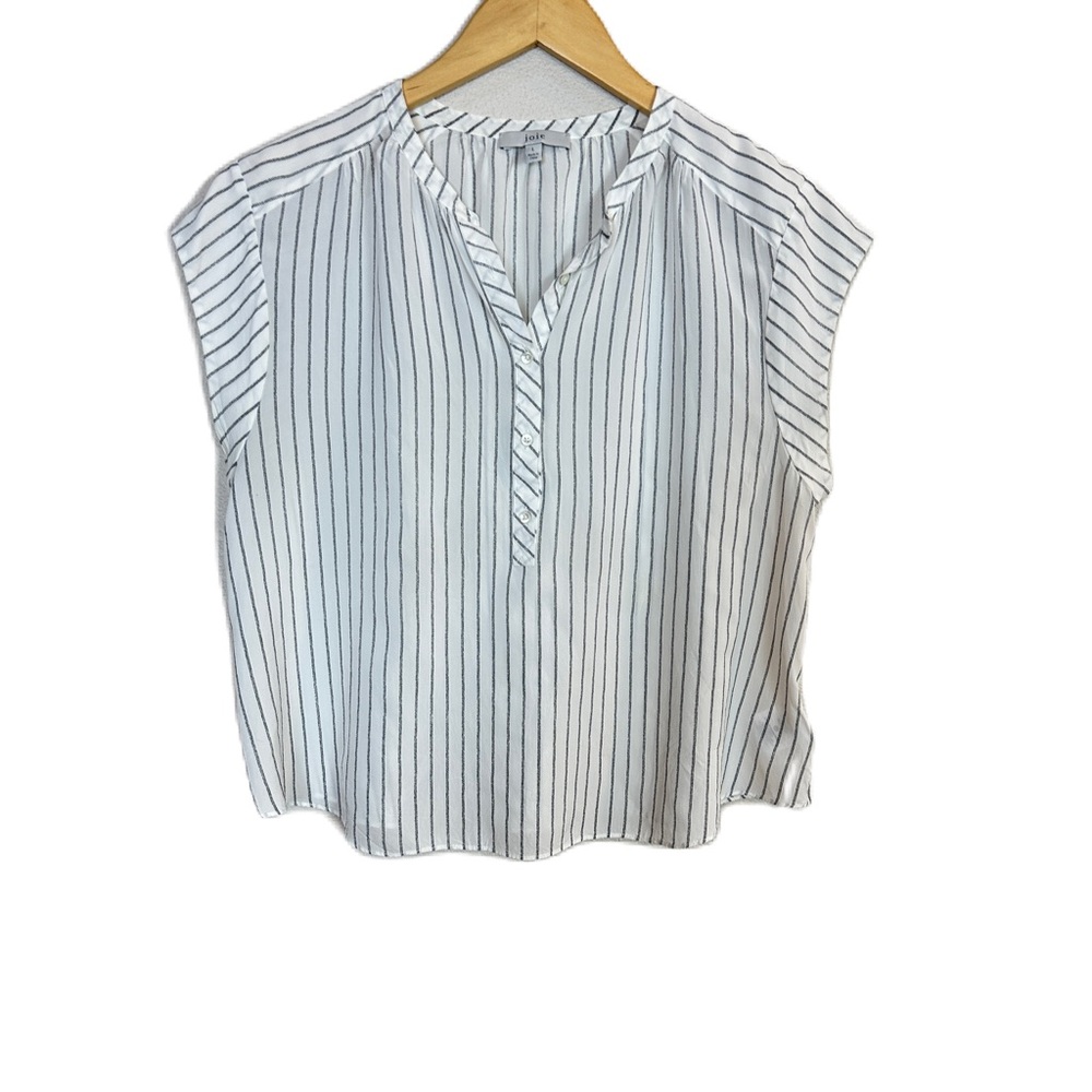 Joie Small Striped‎ Cap Sleeve Top Blouse White Shirt lV Neck Women's Large NWOT - Picture 2 of 5